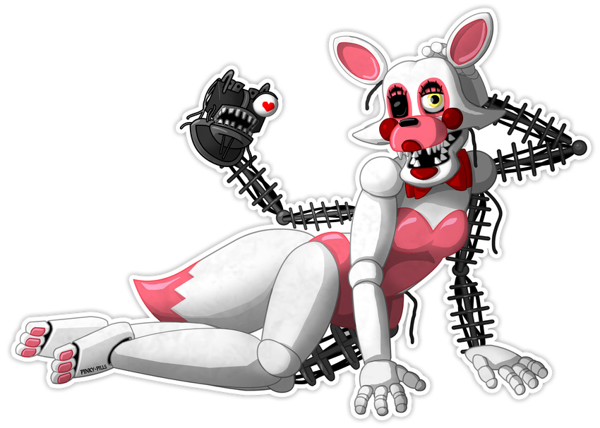 &lt;3 &lt;3_eyes absurd_res animatronic anthro bedroom_eyes blush bow_tie breasts canine exposed_endoskeleton female five_nights_at_freddy's five_nights_at_freddy's_2 fox half-closed_eyes hi_res lipstick looking_at_viewer lying machine mammal mangle_(fnaf) multi_arm multi_head multi_limb pinkypills_(artist) pose robot seductive sharp-teeth solo video_games