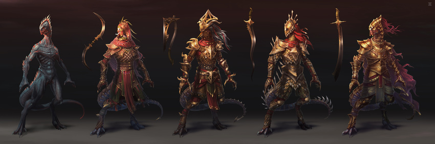 absurd_res ambiguous_gender anthro armor clothed clothing concept_art digitigrade divinity:_original_sin_2 hi_res lizard nude official_art pose reptile scalie tongue unknown_artist video_games weapon