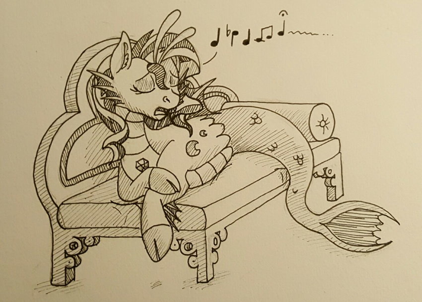 2016 alternate_species couchcrusader equestria_girls female lying monochrome my_little_pony sepia singing siren sofa solo sunset_shimmer_(eg)