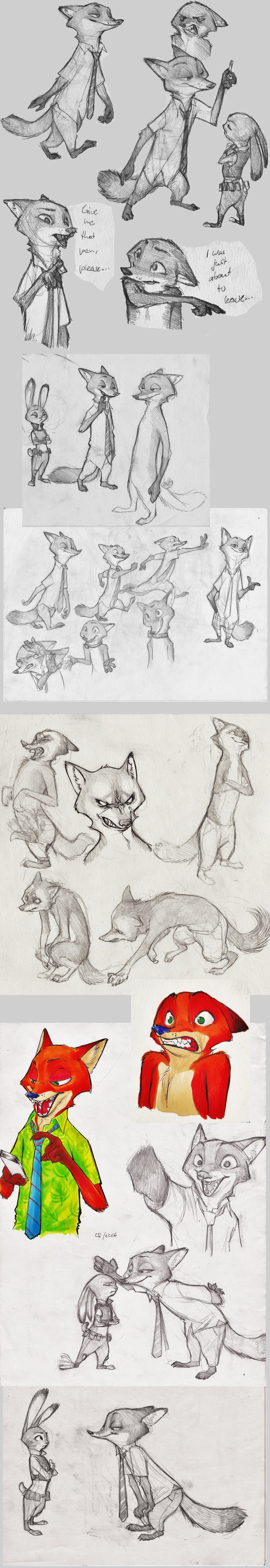 anthro canine clothed clothing collar disney female fox judy_hopps lagomorph male mammal monoflax nick_wilde nude police_uniform rabbit sketch sketch_page uniform were werewolf zootopia