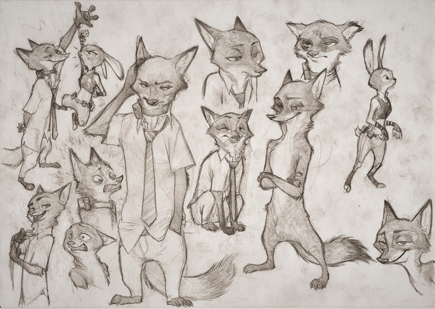 anthro canine clothed clothing collar disney female fox judy_hopps lagomorph male mammal monoflax nick_wilde nude police_uniform rabbit sketch sketch_page uniform zootopia