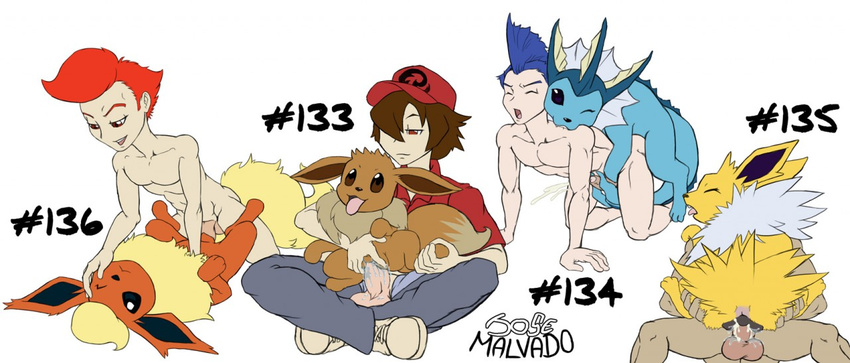 2016 anus black_eyes blue_hair brown_eyes brown_fur brown_hair clothed clothing cum cum_in_pussy cum_inside cumshot eevee eeveelution ejaculation female flareon fur hair half-closed_eyes human jolteon josemalvado male male/female mammal nintendo nude one_eye_closed orgasm penetration penis pok&eacute;mon pussy pussy_juice red_eyes red_fur red_hair sex simple_background vaginal vaginal_penetration vaporeon video_games white_background white_fur yellow_fur