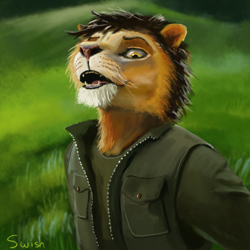 facial_expression feline gender:male hiking lion mammal outside swish
