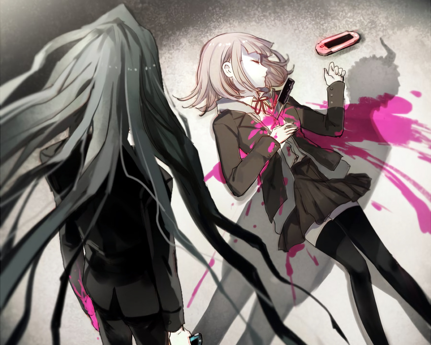 blood cropped dangan-ronpa dangan-ronpa_2 hinata_hajime kamukura_izuru minami_chiaki shell_(artist) waifu2x