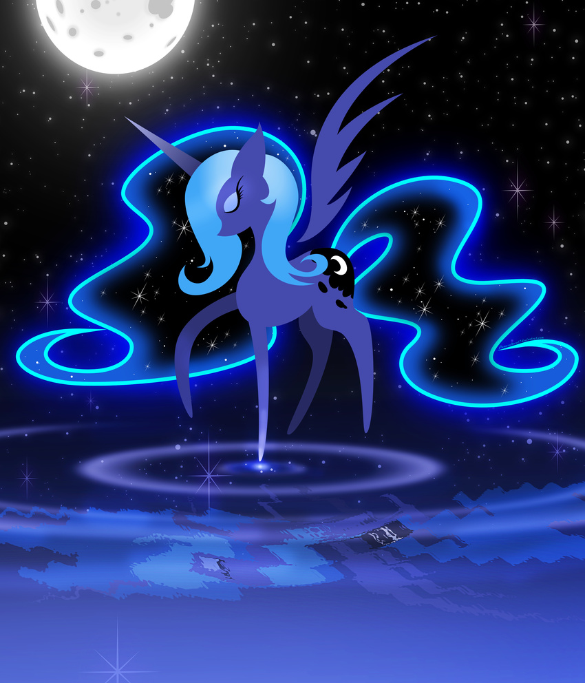 blue_hair cutie_mark equine eyelashes eyes_closed female feral flamevulture17 friendship_is_magic hair hooves horn mammal moon my_little_pony princess_luna_(mlp) sky solo star starry_sky winged_unicorn wings