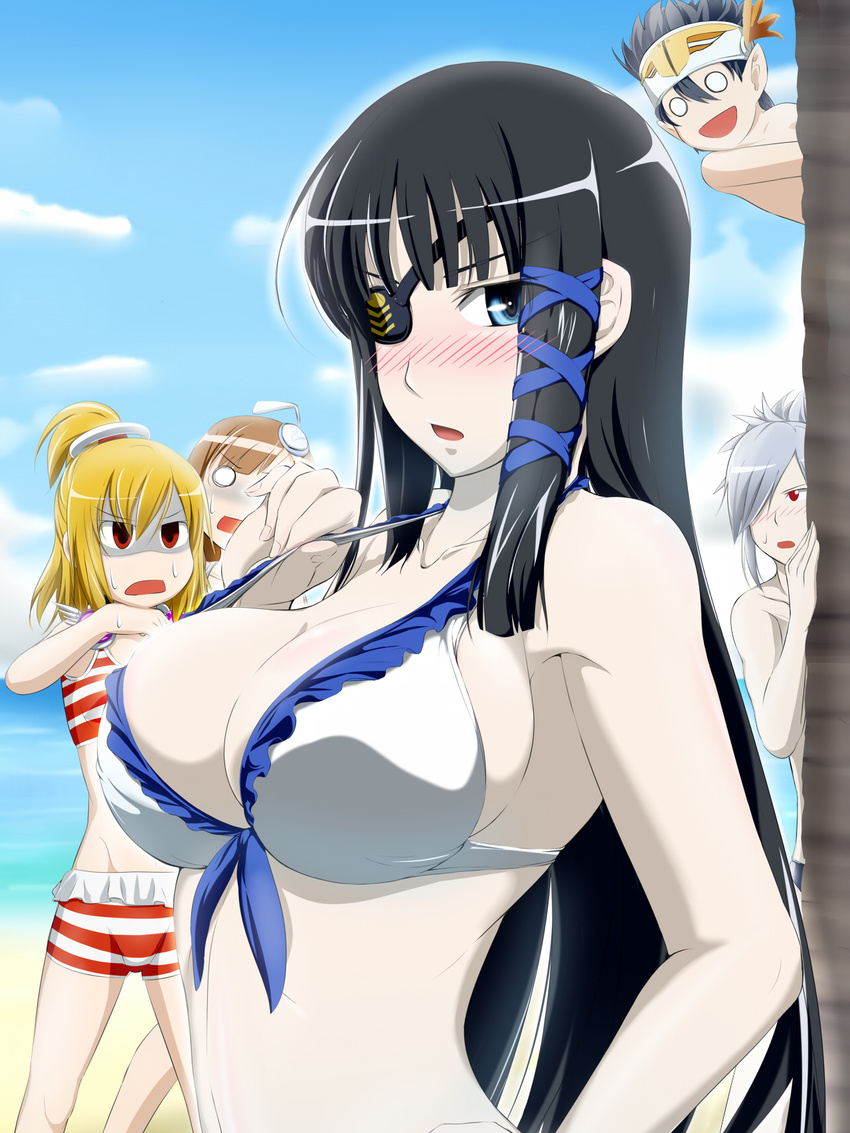 bikini cleavage emilia_percival eyepatch lumia_waber mun nagisa_(psp2i) phantasy_star phantasy_star_portable_2_infinity swimsuits