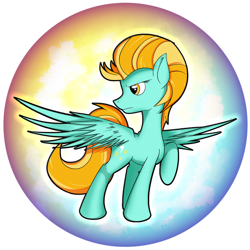 blonde_hair equine feathered_wings feathers female feral flamevulture17 friendship_is_magic hair hooves lightning_dust_(mlp) mammal multicolored_hair my_little_pony orb pegasus solo standing two_tone_hair wings yellow_eyes