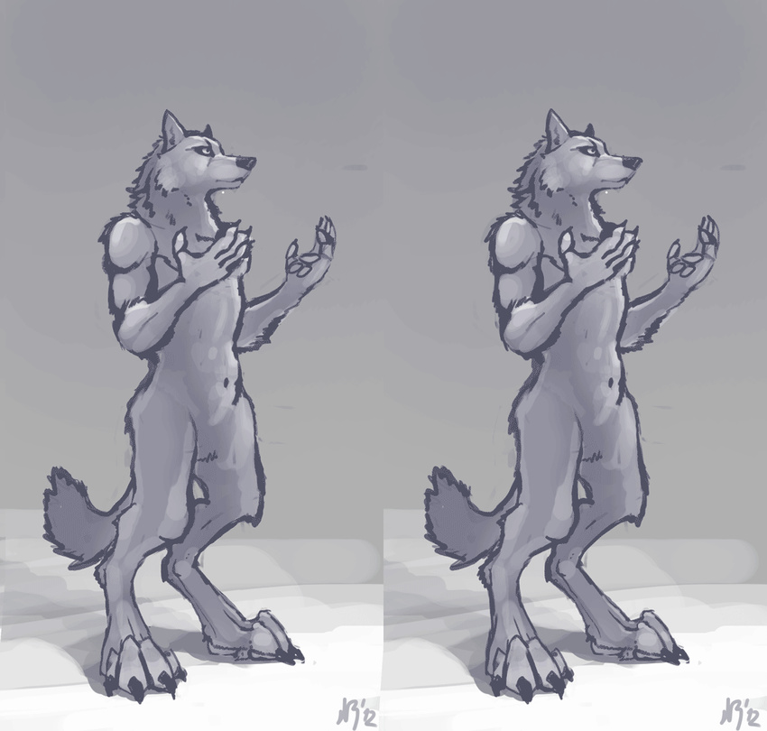 animated anthro canine male mammal nerevar nude paws simple_background solo standing stereogram wiggle_stereogram wolf