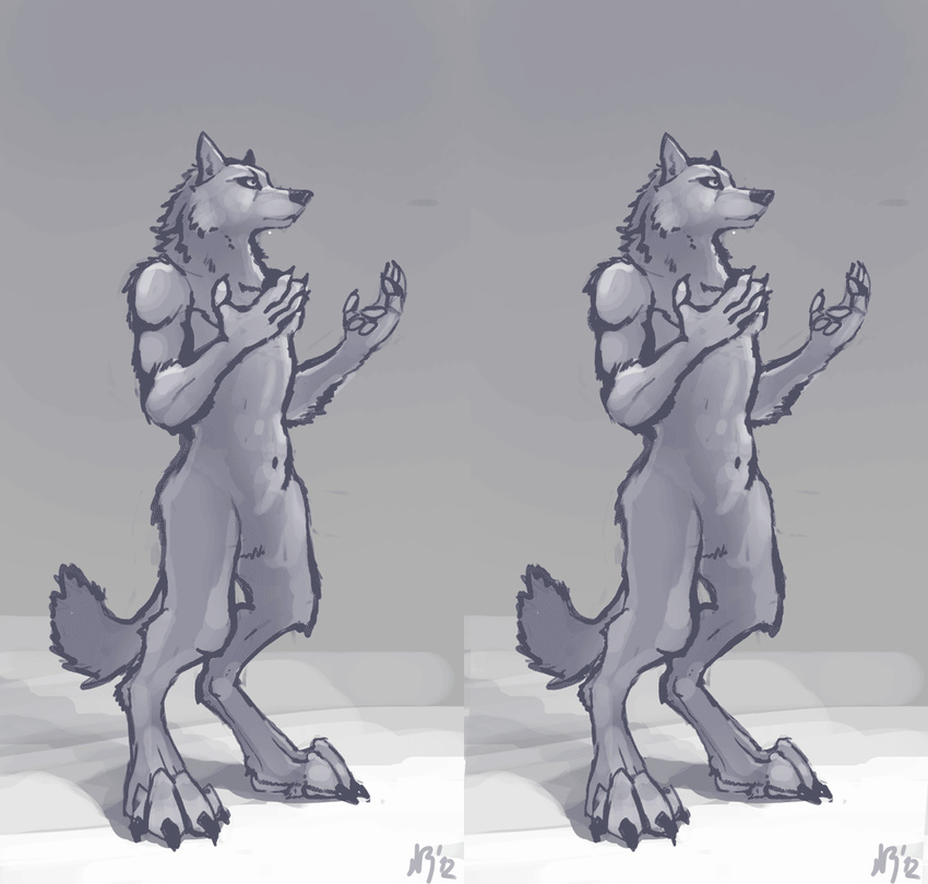 animated anthro canine male mammal nerevar nude paws simple_background solo standing stereogram wiggle_stereogram wolf