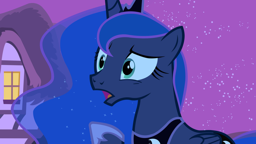 2013 anitech blue_eyes blue_feathers blue_fur blue_hair building cosmic_hair crown equine feathered_wings feathers female feral friendship_is_magic fur hair hi_res horn house jewelry mammal my_little_pony necklace night open_mouth outside portrait princess_luna_(mlp) sky solo window winged_unicorn wings