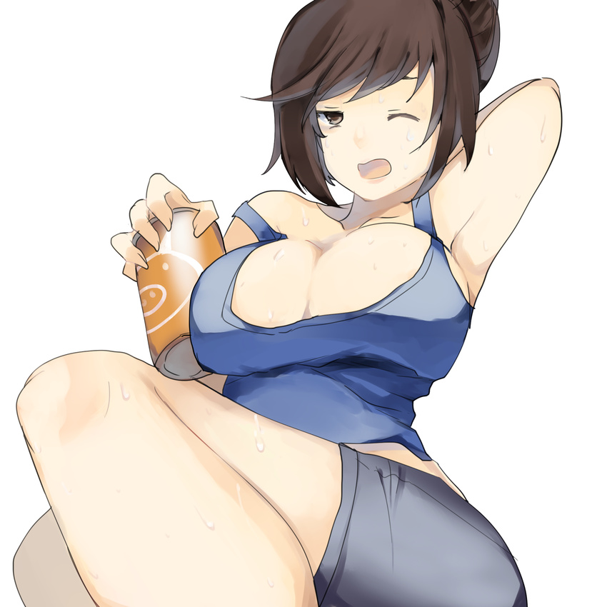 1girl artist_request brown_hair mei_(overwatch) open_mouth overwatch ponytail short_hair sweating