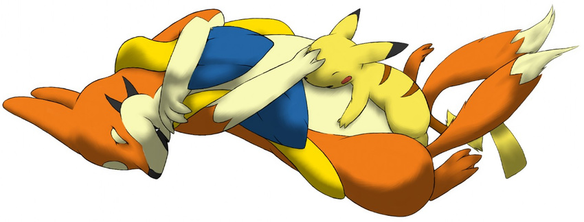 duo female feral floatzel interspecies looking_pleasured lying male male/female missionary_position nintendo on_back pikachu pok&eacute;mon radial_(artist) sex simple_background vaginal video_games webbed_feet white_background