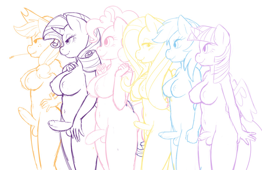 2016 anthro anthrofied applejack_(mlp) balls blush breasts dickgirl earth_pony equine erection fluttershy_(mlp) friendship_is_magic group hair horn horse humanoid_penis intersex long_hair mammal my_little_pony nude penis pinkie_pie_(mlp) pony rainbow_dash_(mlp) rapps rarity_(mlp) smile twilight_sparkle_(mlp) winged_unicorn wings