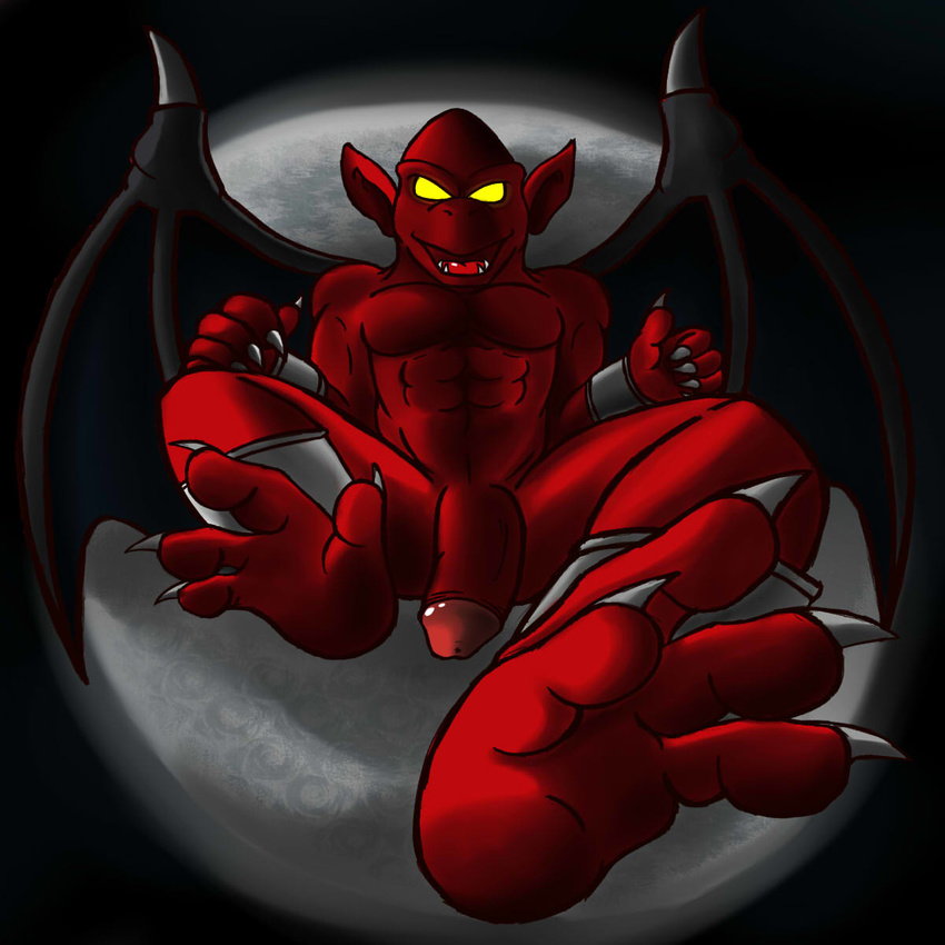 anthro barefoot capcom demon demon's_crest feet firebrand first_person_view flaccid foot_focus humanoid_penis male moon nude penis red_arremer seamaster solo video_games wings