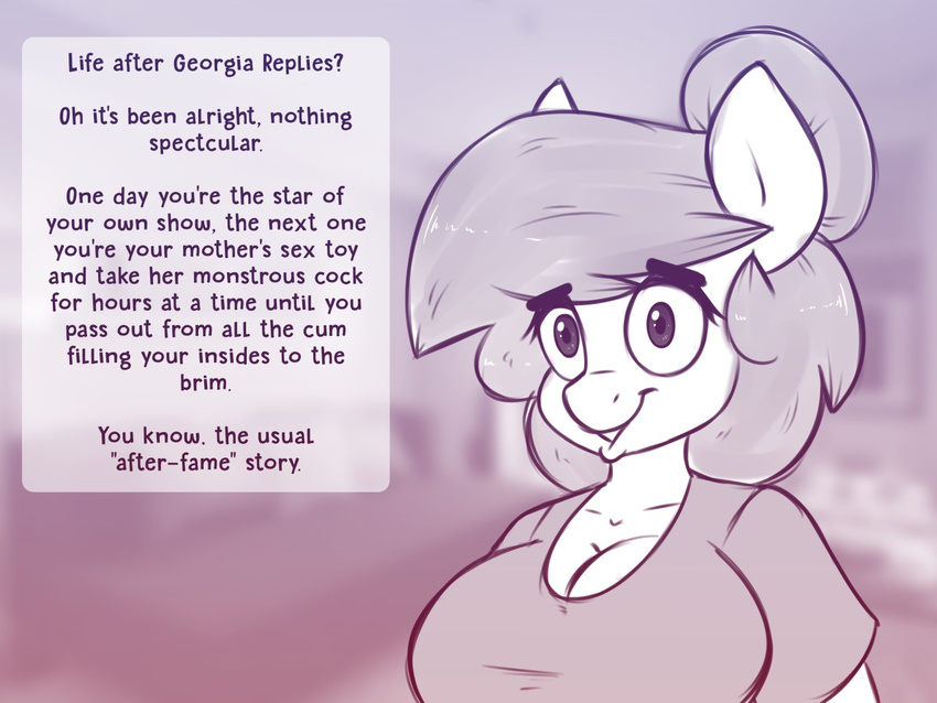2016 anthro breasts cleavage clothed clothing dialogue english_text equine fan_character female georgia_lockheart horse mammal my_little_pony pony solo stunnerpony text
