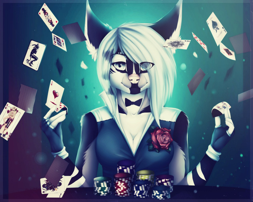 alenkavoxis anthro clothed clothing feline female looking_at_viewer mammal poker smile solo