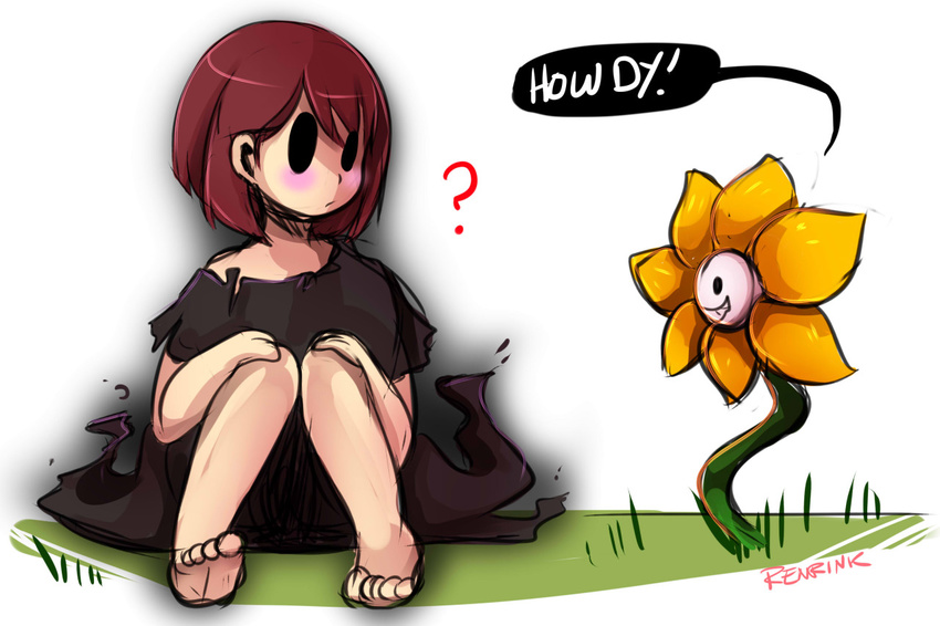 chara_(undertale) dialogue flowey_the_flower human mammal not_furry renrink undertale video_games