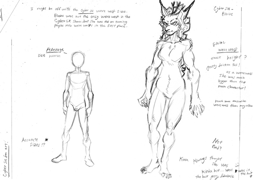 anthro breasts canine claws duo elaine_(cybersix) fangs female hair harpseal larger_female long_hair male mammal muscular nude size_difference standing tall were_werewolf wolf