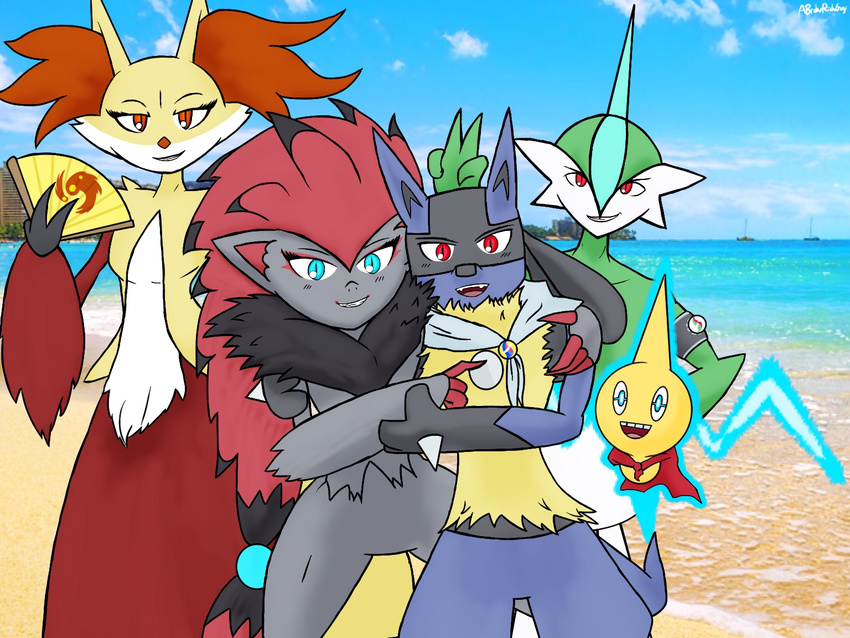 abrokerichguy beach delphox gallade lucario nintendo pok&eacute;mon rotom sand seaside video_games water zoroark