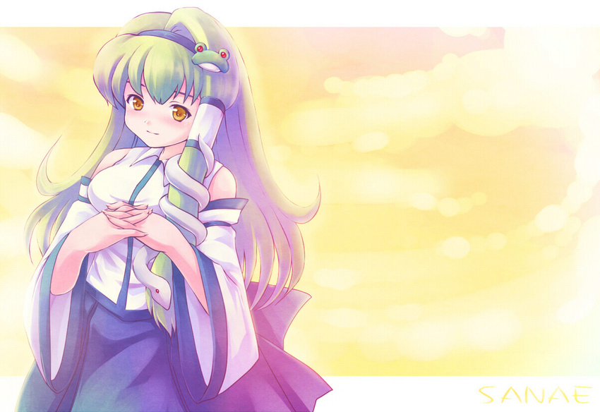 detached_sleeves green_hair kochiya_sanae long_hair snake solo tdk touhou yellow_eyes