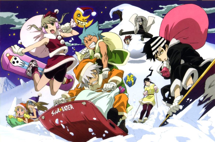 black_star christmas death_scythe death_the_kid elizabeth_thompson franken_stein maka_albarn nakatsukasa_tsubaki patricia_thompson soul_eater soul_eater_evans