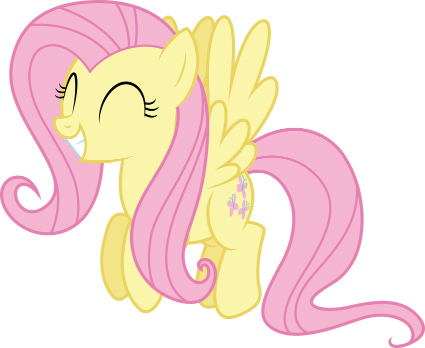 cutie_mark dashiesparkle equine feathered_wings feathers female feral fluttershy_(mlp) friendship_is_magic fur hair horse long_hair mammal my_little_pony pegasus pink_hair pony smile solo wings yellow_feathers yellow_fur