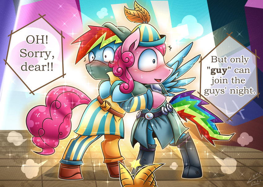 2016 blush clothing costume crossgender dialogue english_text equine friendship_is_magic horse male mammal my_little_pony pegasus pinkie_pie_(mlp) pony rainbow_dash_(mlp) text vavacung wings