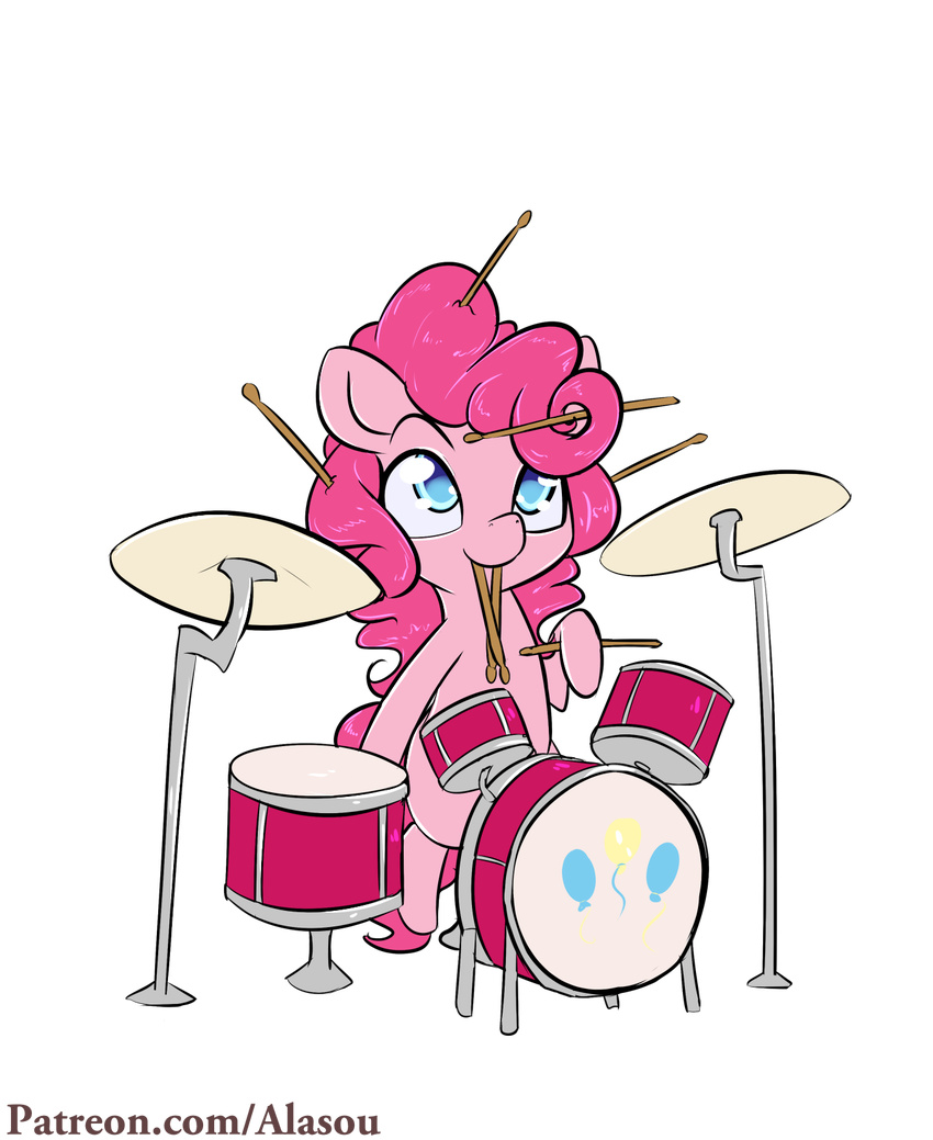 2016 alasou alpha_channel anthro blue_eyes chibi drum drum_set earth_pony equine eyebrows female friendship_is_magic hair hi_res hooves horse mammal musical_instrument my_little_pony nude pink_hair pinkie_pie_(mlp) pony simple_background solo standing transparent_background