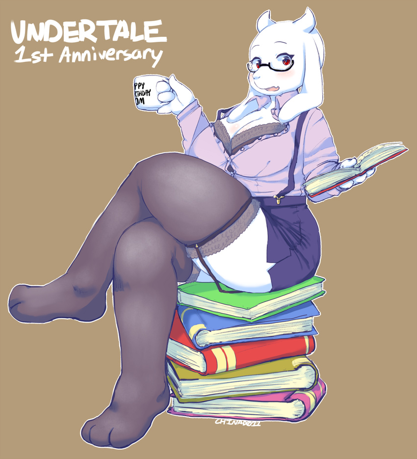 2016 anthro big_breasts book boss_monster breasts caprine chinad011 cleavage clothed clothing female goat mammal mature_female solo toriel undertale video_games
