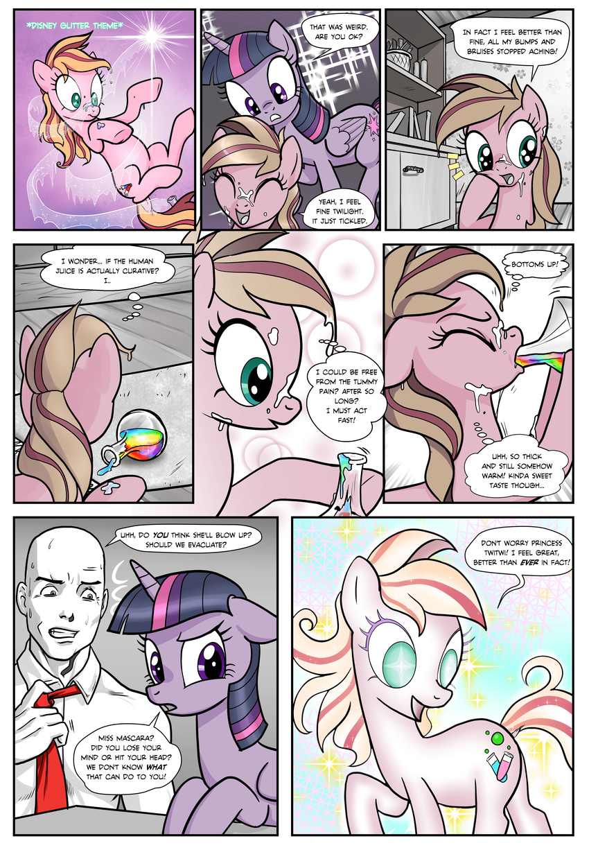 2016 absurd_res anon blue_eyes clothed clothing colored_cum comic cum cum_in_mouth cum_inside cutie_mark dialogue drinking drinking_cum earth_pony english_text equine eyes_closed fan_character feathered_wings feathers female feral friendship_is_magic fur grey_eyes group hair hi_res horn horse human male mammal mascara_(oc) multicolored_hair my_little_pony necktie open_mouth pencils_(artist) pony purple_eyes rainbow_cum text tongue twilight_sparkle_(mlp) unusual_cum video_games white_feathers white_fur winged_unicorn wings