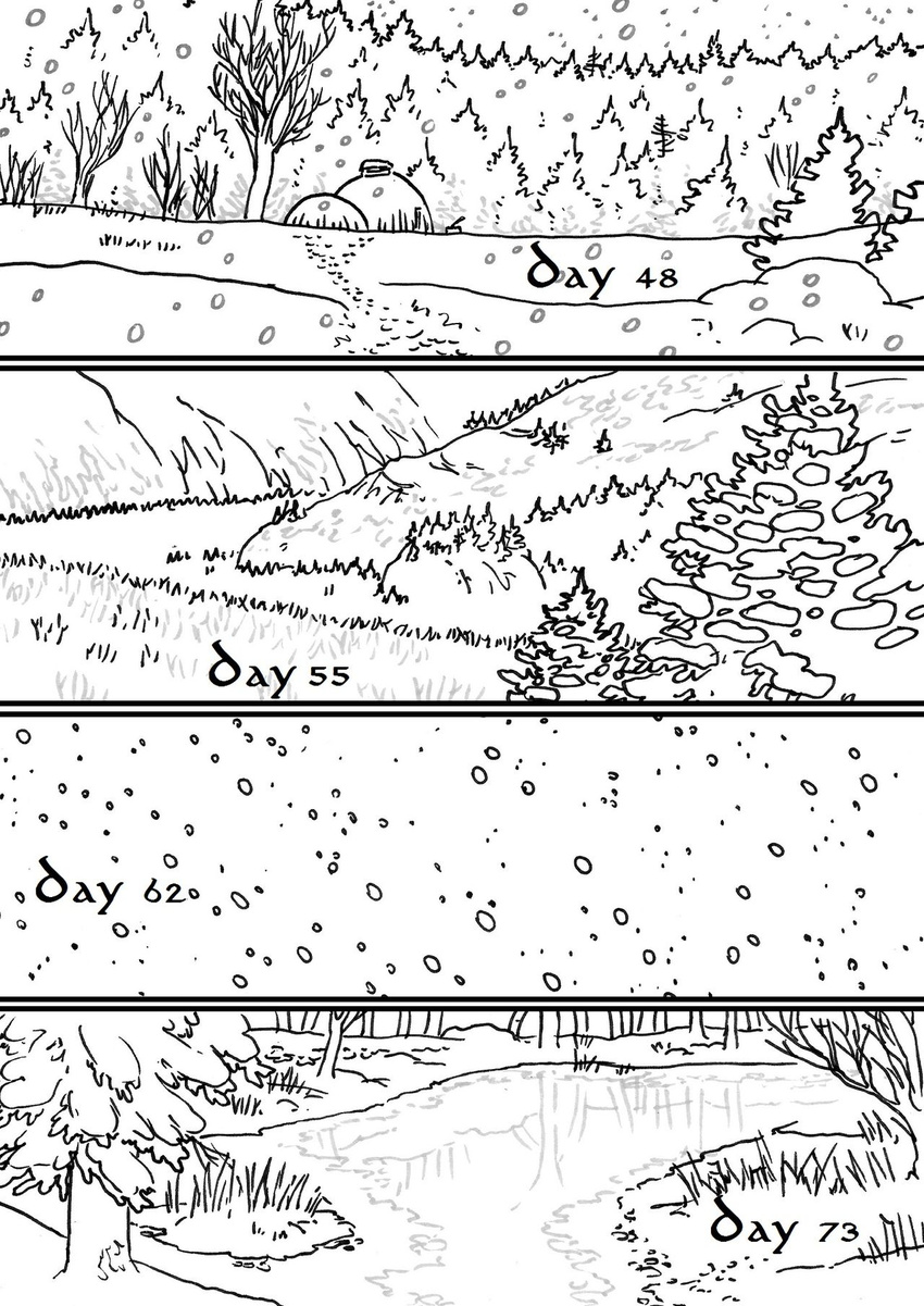 comic detailed_background forest husky92 ice monochrome not_furry snow tree