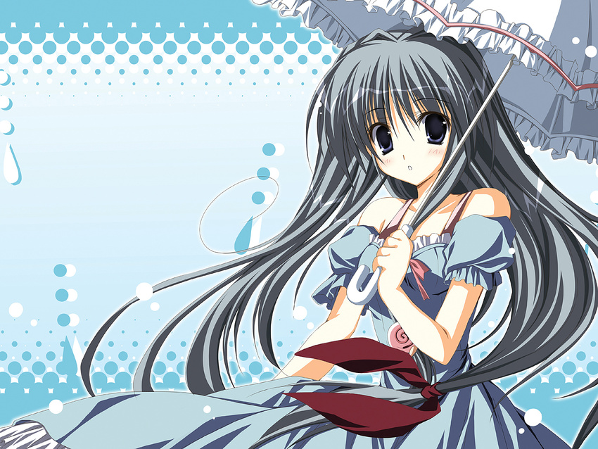 dress frills grey_hair highres korie_riko minato_himawari purple_eyes solo supreme_candy umbrella wallpaper