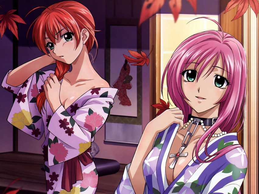 akashiya_moka green_eyes long_hair orange_hair pink_hair rosario+vampire shuzen_kokoa