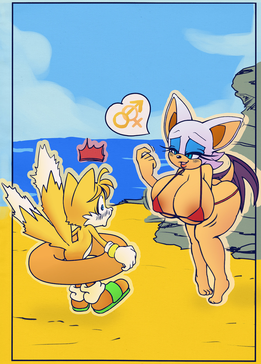 beach breasts michiyoshi miles_prower rouge_the_bat seaside sonic_(series)