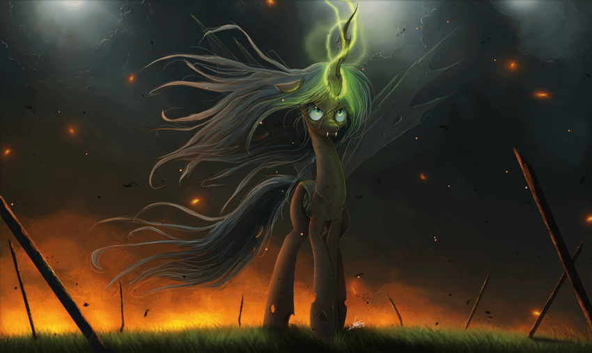 2015 absurd_res animated changeling digital_media_(artwork) female feral friendship_is_magic grass hair hi_res horn insect_wings long_hair magic my_little_pony ncmares no_sound queen_chrysalis_(mlp) solo teeth theshadowscale wings