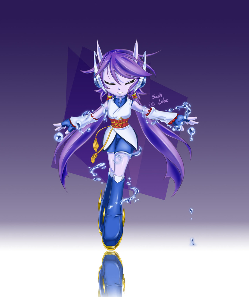anrock3 anthro boots breasts clothed clothing eyes_closed female footwear freedom_planet freedom_planet_2 hair magic purple_hair sash_lilac solo video_games water