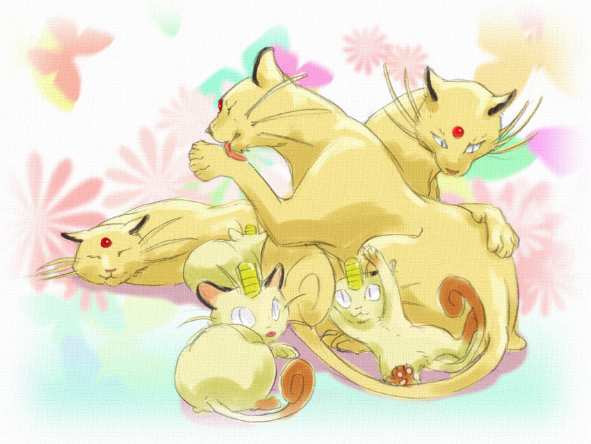 artist_request eyes_closed licking meowth no_humans persian pokemon whiskers