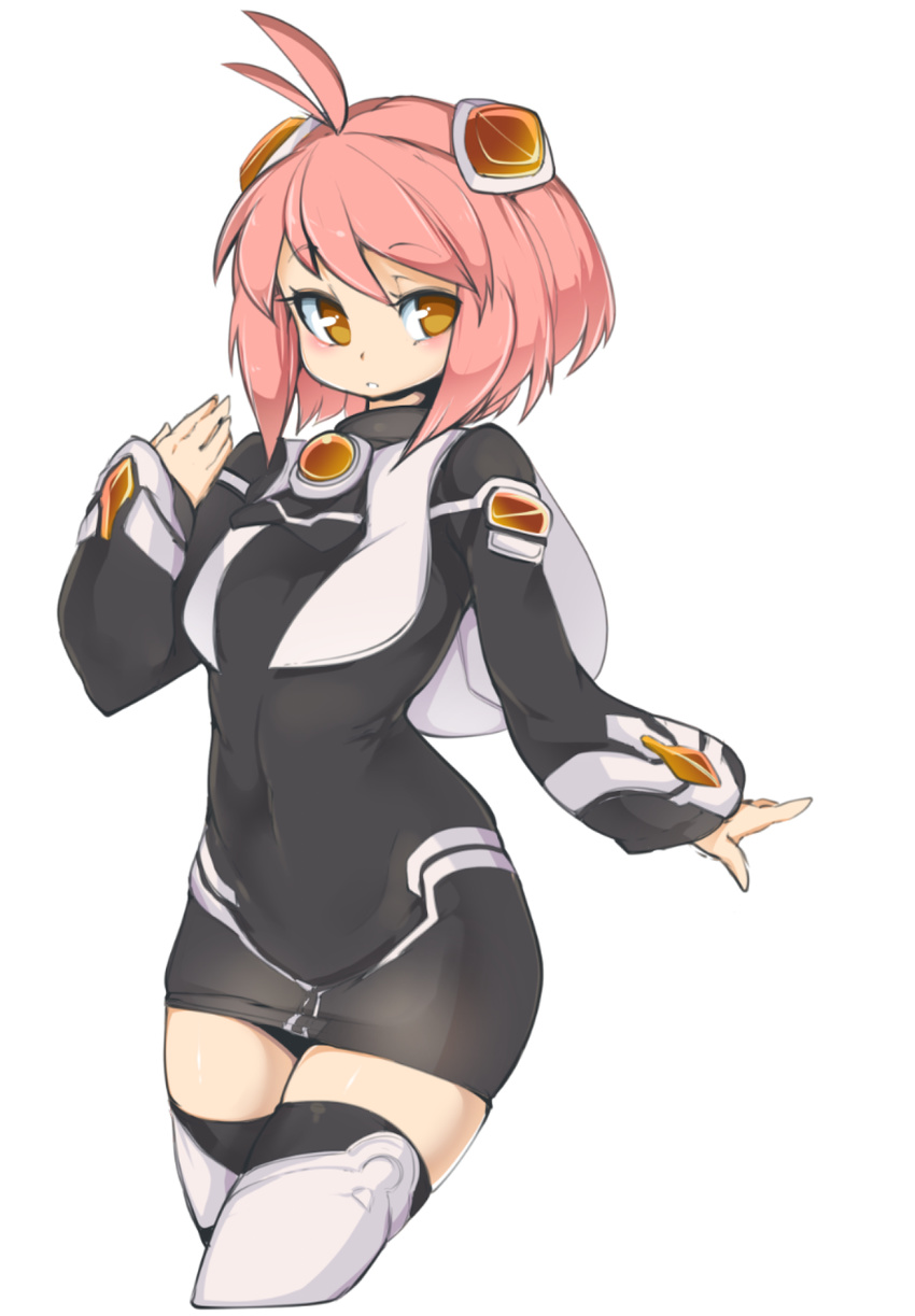 ahoge bad_id bad_tumblr_id brown_eyes highres looking_to_the_side m.o.m.o. pink_hair short_hair simple_background slugbox solo thighs white_background xenosaga