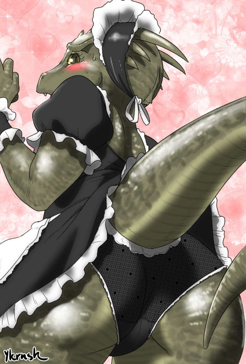 &lt;3 argonian big_butt blush butt clothing female lifts-her-tail maid_uniform panties scalie solo sweat sweatdrop the_elder_scrolls underwear uniform upskirt video_games yukaran_nosuke