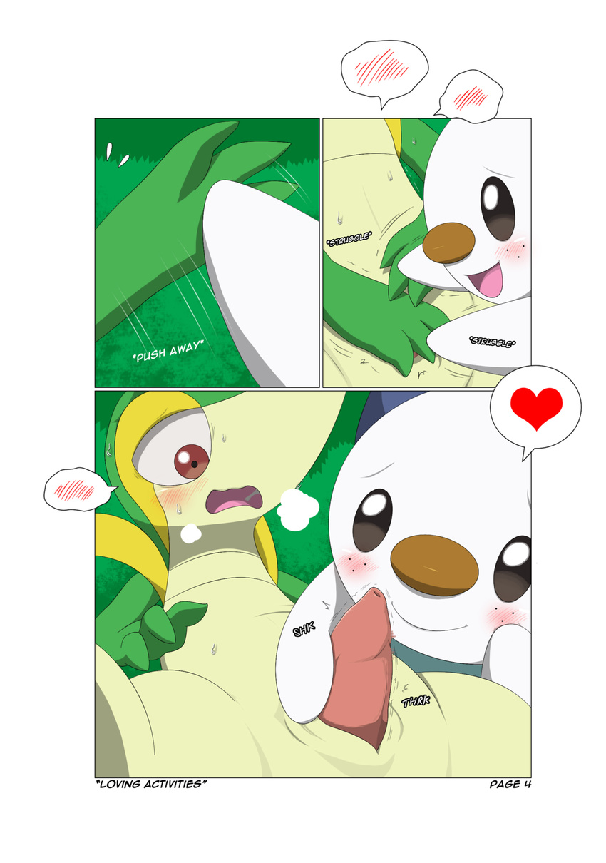 &lt;3 animal_genitalia blush comic embarrassed erection genital_slit nintendo oshawott penis pok&eacute;mon slit slot snivy video_games winick-lim