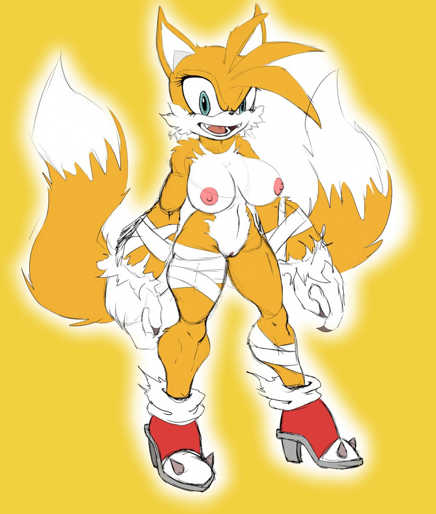 2016 anthro areola big_breasts breasts canine crossgender erect_nipples female fox hi_res huge_breasts mammal miles_prower nipples nude pussy slashysmiley solo sonic_(series) soulteam werefox