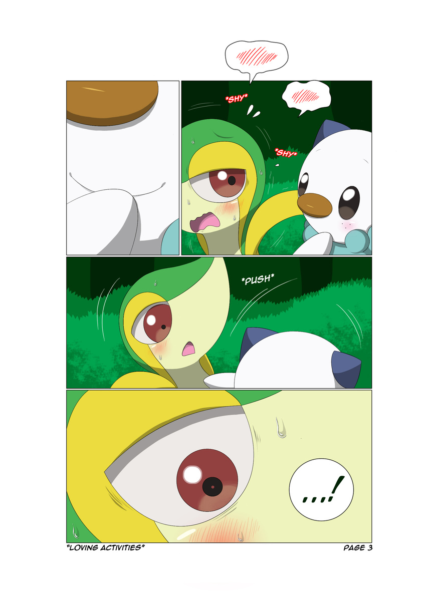 2016 blush comic embarrassed nintendo oshawott pok&eacute;mon snivy video_games winick-lim