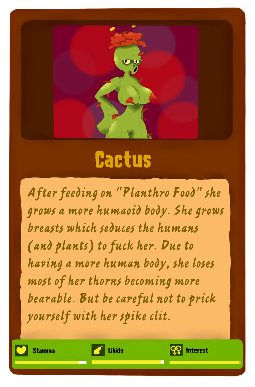 alpha_channel anthro armpits big_breasts breasts cactus english_text erect_nipples female flora_fauna huge_breasts humanoid looking_at_viewer nipples not_furry nude plant plants_vs_zombies pussy simple_background solo text thompson-vonjung thorns video_games