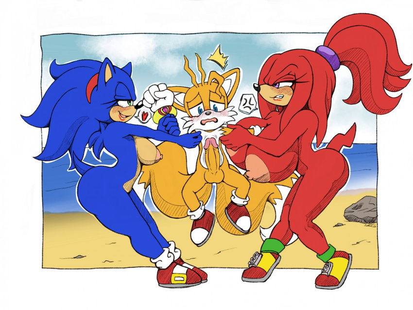 &lt;3 absurd_res anthro big_breasts big_butt big_penis bikini blush breasts butt canine clothing crossgender echidna female fox group hairband hedgehog hi_res knuckles_the_echidna male mammal michiyoshi miles_prower mobian_(species) monotreme multi_tail penis sonic_(series) sonic_the_hedgehog soulteam swimsuit wide_hips