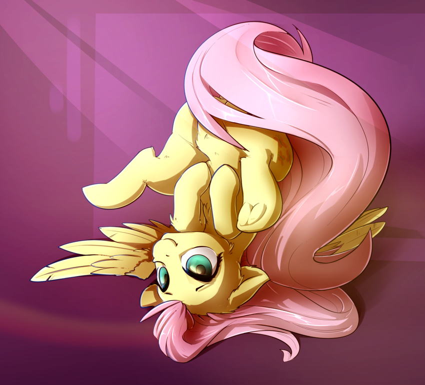 2016 equine eto_ya feathered_wings feathers female feral fluttershy_(mlp) friendship_is_magic fur hair hooves long_hair mammal my_little_pony pegasus pink_hair smile solo underhoof wings yellow_feathers yellow_fur