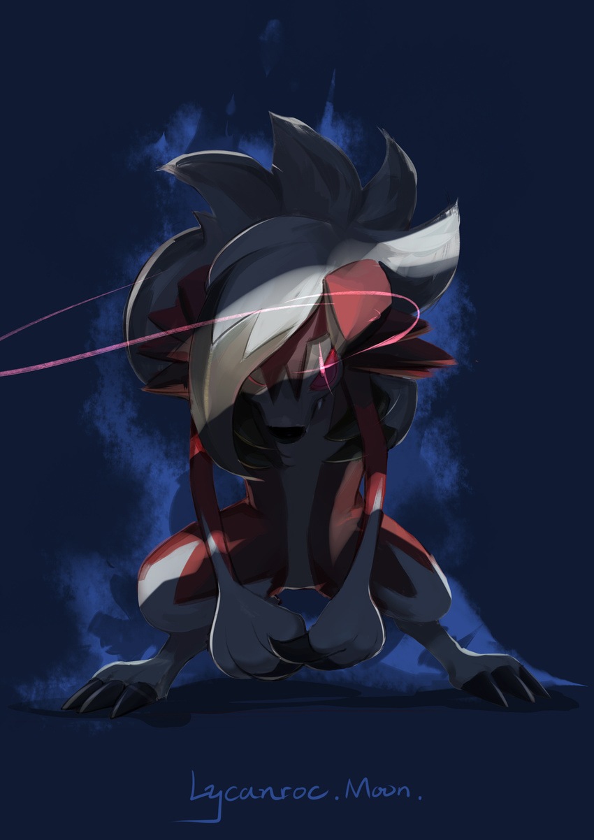 character_name gen_7_pokemon glowing glowing_eyes highres kenshih lycanroc no_humans pink_eyes pokemon pokemon_(creature) solo