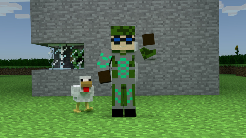 avian bird blender chicken creeper facing_viewer irrelevant minecraft mo15 mo15_samp not_furry tagme video_games waving