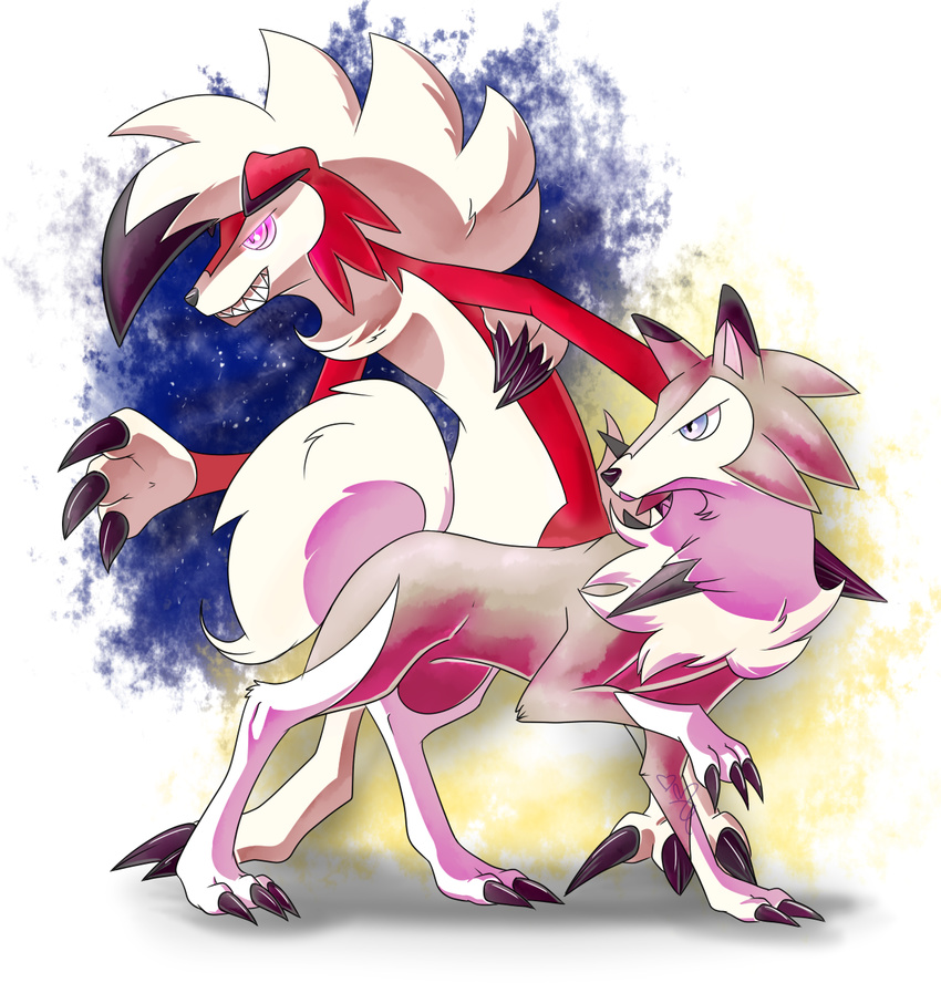 ar-ameth blue_eyes brown_fur canine fur lycanroc mammal midday_lycanroc midnight_lycanroc nintendo pink_eyes pok&eacute;mon red_fur video_games white_fur wolf