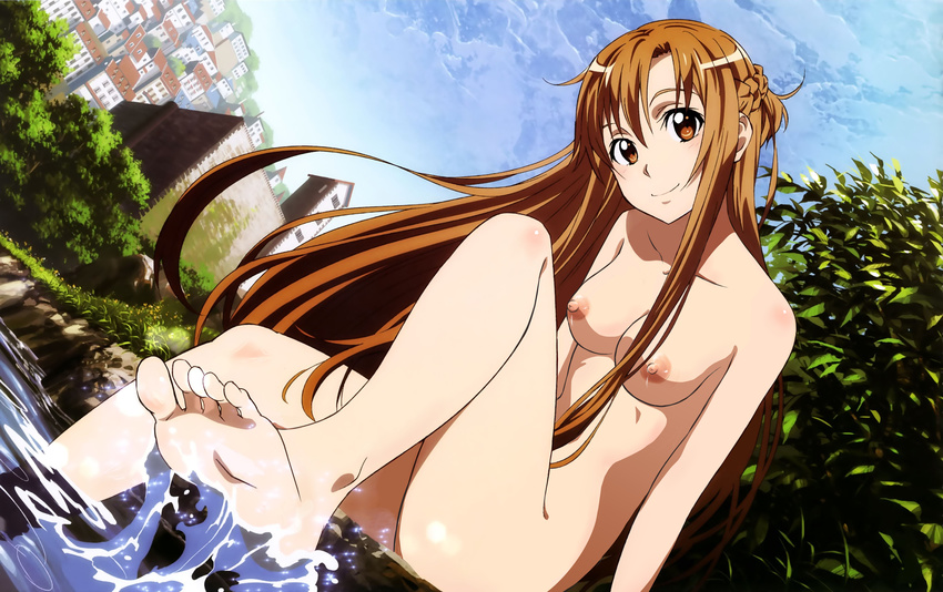 adachi_shingo asuna_(sword_art_online) feet naked nipples photoshop sword_art_online wet