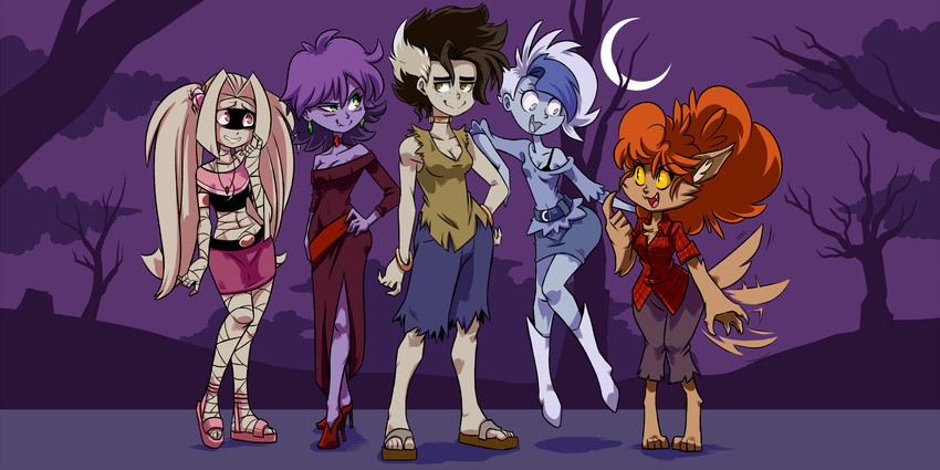 anthro blue_hair blue_skin canine clothing elsa_frankenteen fangs female gannadene ghost ghoul_school hair mammal monster multicolored_hair orange_hair phantasma_phantom scooby-doo_(series) sibella_dracula spirit tanis_mummy two_tone_hair vampire were werewolf white_hair winnie_werewolf